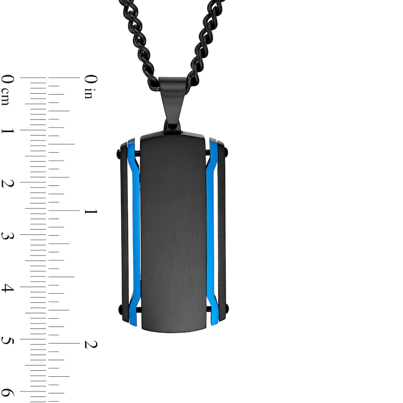 Main Image 4 of Multi-Finish Dog Tag, Cross Pendant and Link Chain Bracelet Set in Stainless Steel with Black and Blue IP - 24"