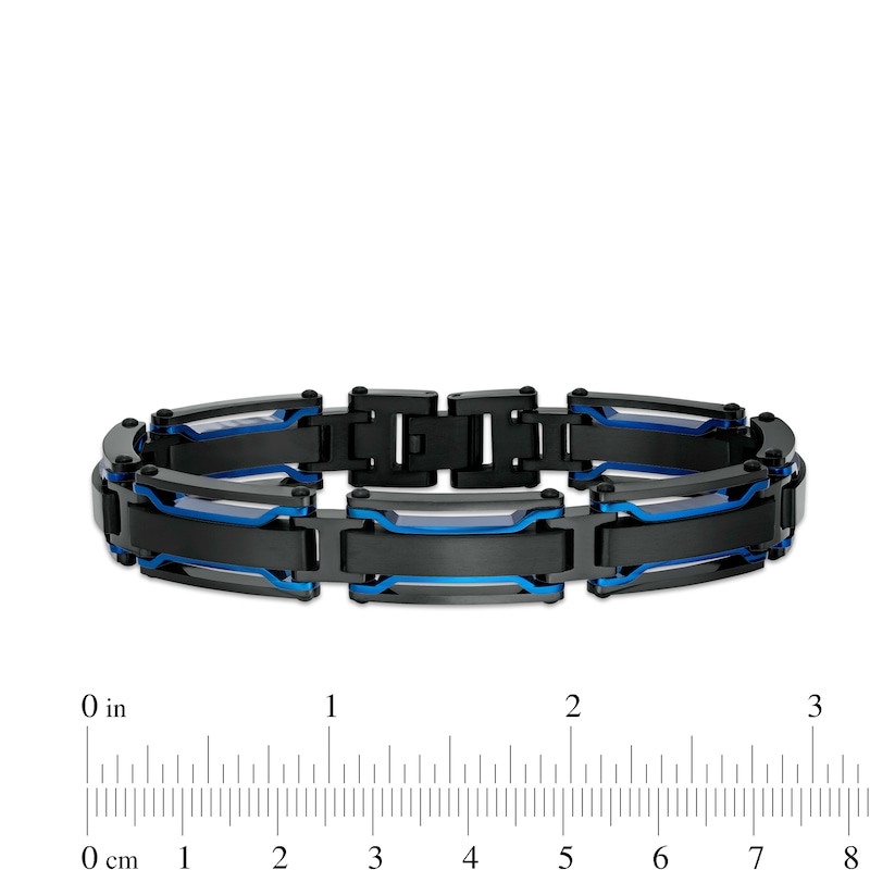 Main Image 5 of Multi-Finish Dog Tag, Cross Pendant and Link Chain Bracelet Set in Stainless Steel with Black and Blue IP - 24"