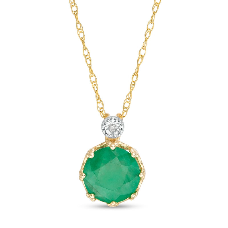 7.0mm Emerald and Diamond Accent Pendant in 10K Gold|Peoples Jewellers