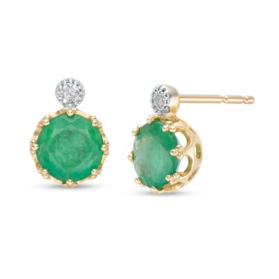 6.0mm Emerald and Diamond Accent Stud Earrings in 10K Gold