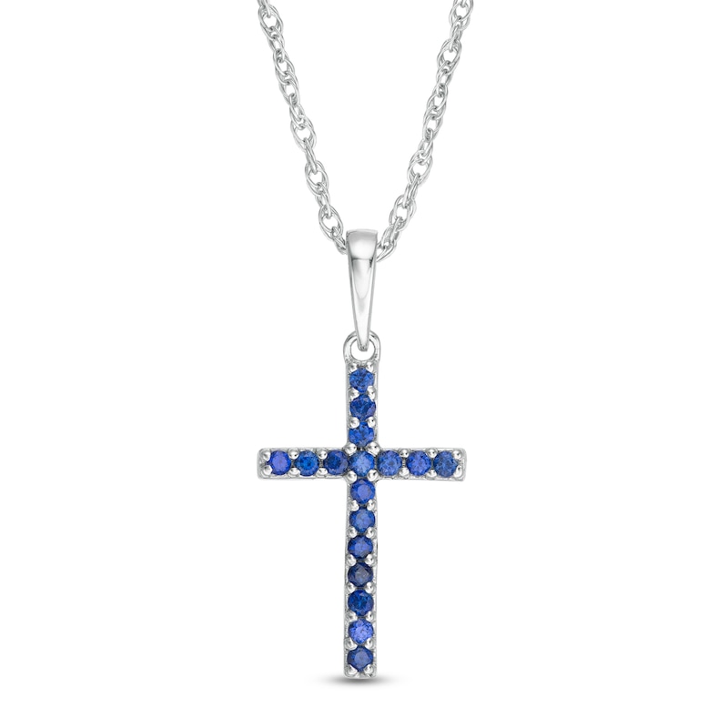 Blue Sapphire Cross Pendant in 10K White Gold|Peoples Jewellers