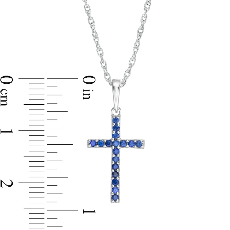 Main Image 2 of Blue Sapphire Cross Pendant in 10K White Gold