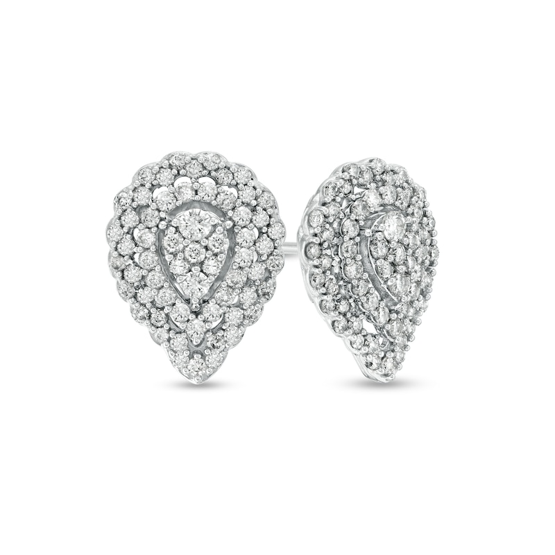 Main Image 1 of 1.00 CT. T.W. Composite Diamond Teardrop Scallop Frame Stud Earrings in 10K White Gold