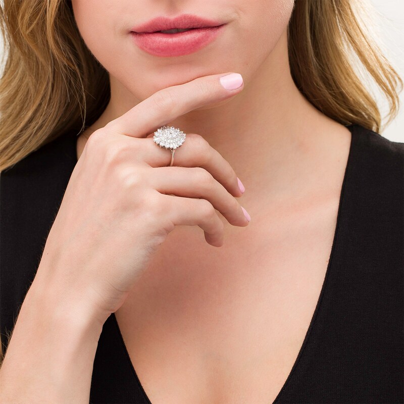 Main Image 2 of 2.00 CT. T.W. Baguette and Round Diamond Oval Sunburst Frame Ring in 10K White Gold