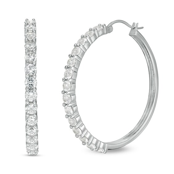 3.0mm Lab-Created Sapphire Hoop Earrings in Sterling Silver