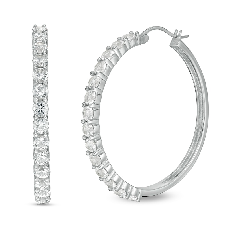 3.0mm Lab-Created Sapphire Hoop Earrings in Sterling Silver
