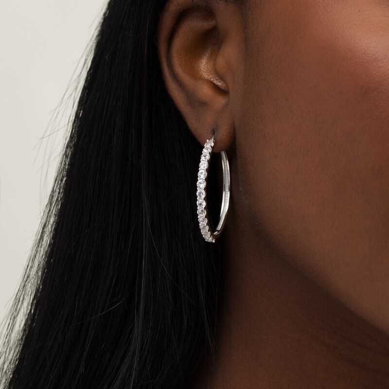 3.0mm Lab-Created Sapphire Hoop Earrings in Sterling Silver
