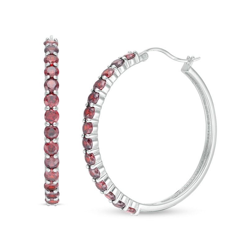 Main Image 1 of 3.0mm Garnet Hoop Earrings in Sterling Silver