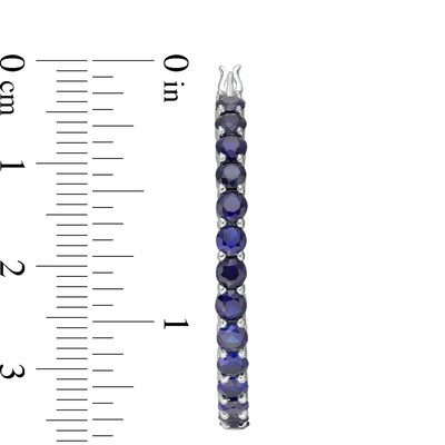 3.0mm Lab-Created Blue Sapphire Hoop Earrings in Sterling Silver