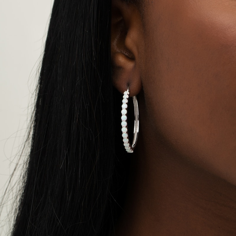 3.0mm Lab-Created Opal Hoop Earrings in Sterling Silver