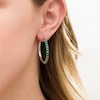 Thumbnail Image 2 of 3.0mm Lab-Created Emerald Hoop Earrings in Sterling Silver