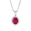 Thumbnail Image 1 of Oval Lab-Created Ruby and White Sapphire Starburst Frame Pendant in Sterling Silver