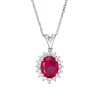 Thumbnail Image 0 of Oval Lab-Created Ruby and White Sapphire Starburst Frame Pendant in Sterling Silver