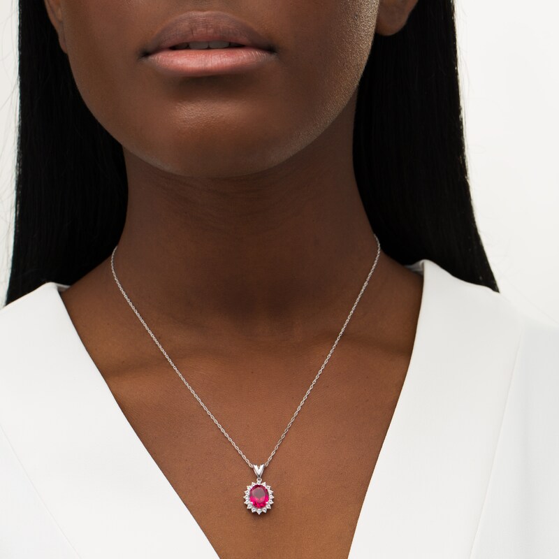 Main Image 2 of Oval Lab-Created Ruby and White Sapphire Starburst Frame Pendant in Sterling Silver