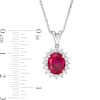 Thumbnail Image 2 of Oval Lab-Created Ruby and White Sapphire Starburst Frame Pendant in Sterling Silver