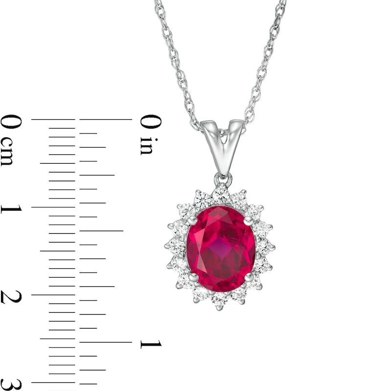 Main Image 3 of Oval Lab-Created Ruby and White Sapphire Starburst Frame Pendant in Sterling Silver