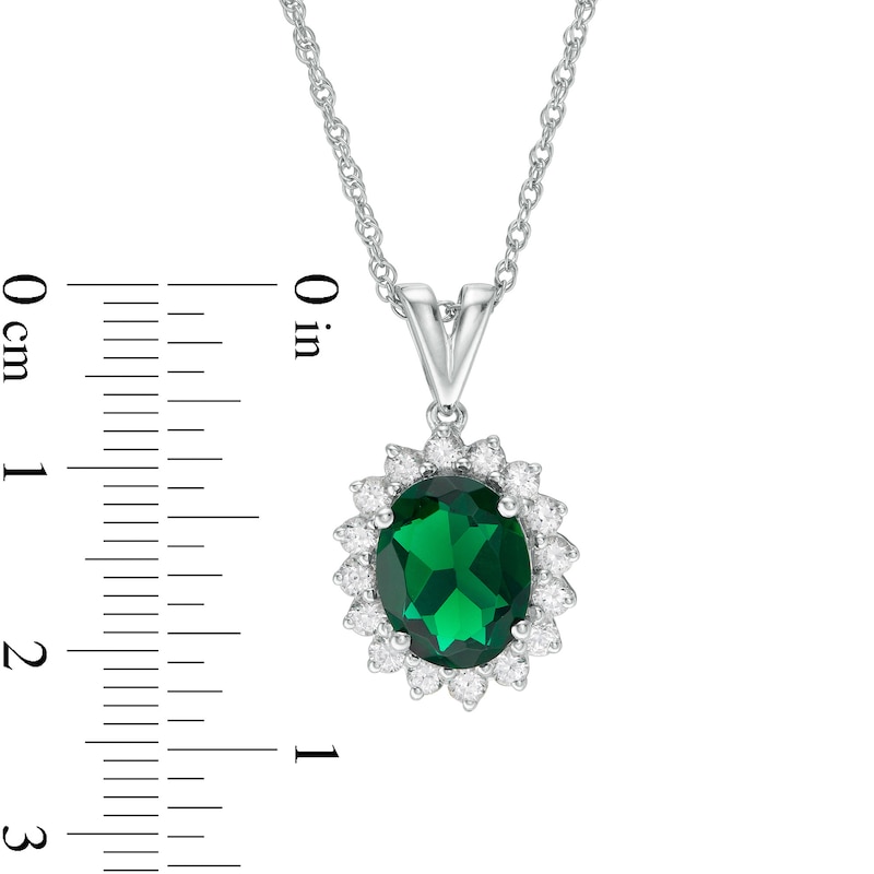 Main Image 3 of Oval Lab-Created Emerald and White Sapphire Starburst Frame Pendant in Sterling Silver