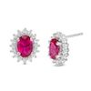 Thumbnail Image 0 of Oval Lab-Created Ruby and White Sapphire Starburst Frame Stud Earrings in Sterling Silver