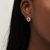 Oval Lab-Created Ruby and White Sapphire Starburst Frame Stud Earrings in Sterling Silver