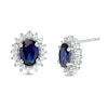 Thumbnail Image 0 of Oval Lab-Created Blue and White Sapphire Starburst Frame Stud Earrings in Sterling Silver