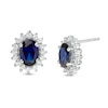 Oval Lab-Created Blue and White Sapphire Starburst Frame Stud Earrings in Sterling Silver