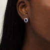 Oval Lab-Created Blue and White Sapphire Starburst Frame Stud Earrings in Sterling Silver