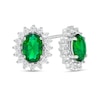Thumbnail Image 0 of Oval Lab-Created Emerald and White Sapphire Starburst Frame Stud Earrings in Sterling Silver