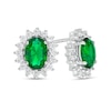 Thumbnail Image 1 of Oval Lab-Created Emerald and White Sapphire Starburst Frame Stud Earrings in Sterling Silver