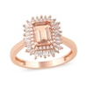 Thumbnail Image 0 of Emerald-Cut Morganite and 0.25 CT. T.W. Baguette and Round Diamond Double Frame Ring in 10K Rose Gold