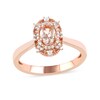 Thumbnail Image 0 of Oval Morganite and 0.10 CT. T.W. Diamond Bead Frame Sunburst Ring in 10K Rose Gold