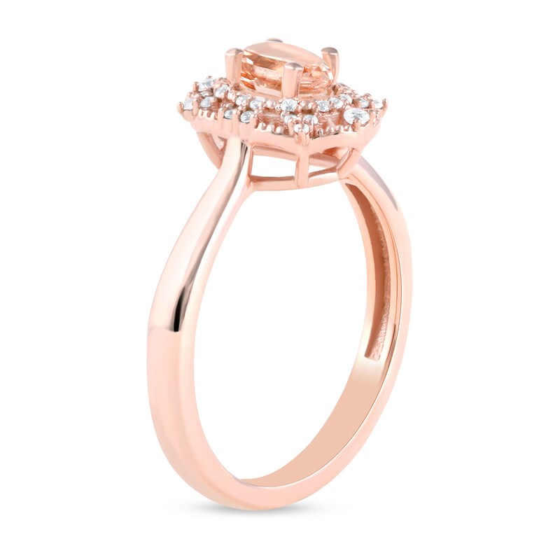 Oval Morganite and 0.10 CT. T.W. Diamond Bead Frame Sunburst Ring in 10K Rose Gold