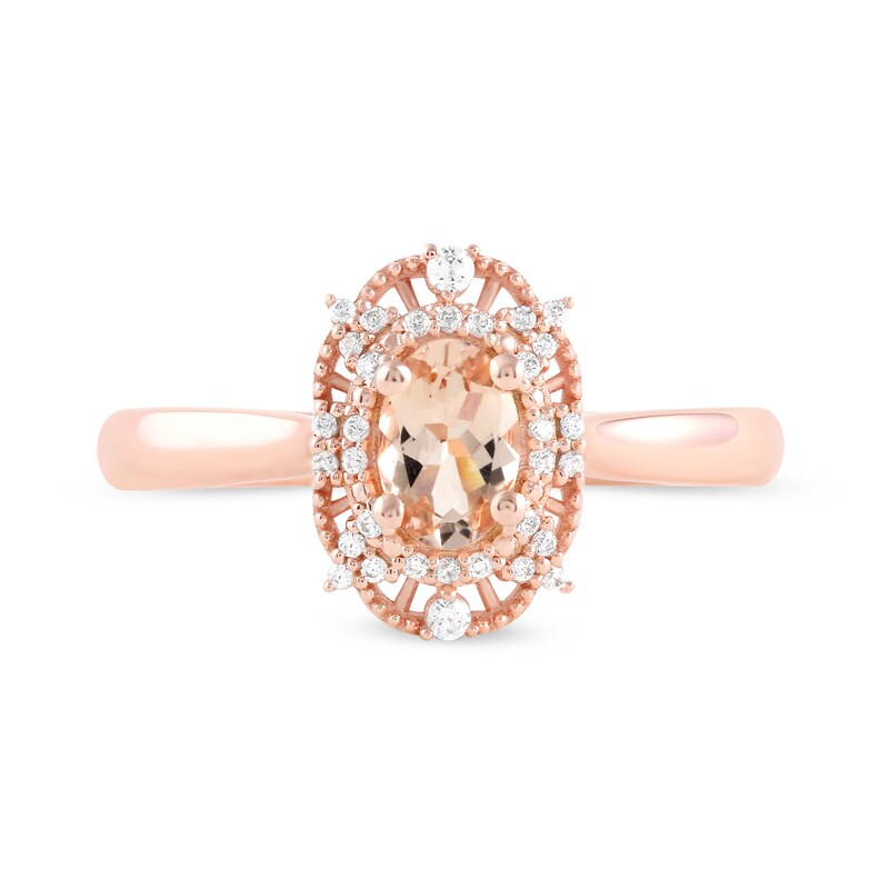 Oval Morganite and 0.10 CT. T.W. Diamond Bead Frame Sunburst Ring in 10K Rose Gold