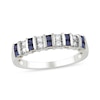 Thumbnail Image 0 of Princess-Cut Blue Sapphire and 0.10 CT. T.W. Diamond Alternating Duos Ring in 10K White Gold