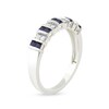 Thumbnail Image 1 of Princess-Cut Blue Sapphire and 0.10 CT. T.W. Diamond Alternating Duos Ring in 10K White Gold