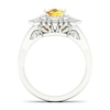 Cushion-Cut Citrine and White Topaz Frame Split Shank Sunflower Ring in 10K White Gold