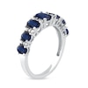 Thumbnail Image 1 of Oval Blue Sapphire and 0.15 CT. T.W. Diamond Graduated Seven Stone Alternating Trios Ring in 10K White Gold