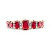 Thumbnail Image 3 of Oval Ruby and 0.15 CT. T.W. Diamond Graduated Seven Stone Alternating Trios Ring in 10K Gold