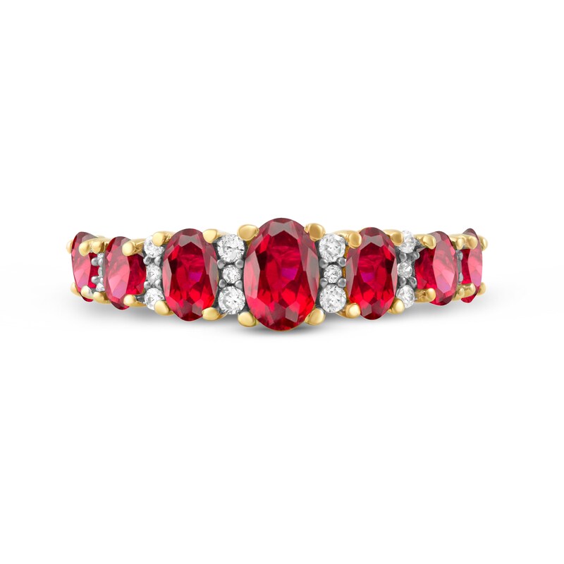 Main Image 3 of Oval Ruby and 0.15 CT. T.W. Diamond Graduated Seven Stone Alternating Trios Ring in 10K Gold