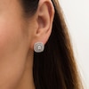 Thumbnail Image 2 of 1.00 CT. T.W. Composite Diamond Double Cushion Scallop Frame Stud Earrings in 10K White Gold
