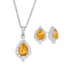 Thumbnail Image 0 of Pear-Shaped Citrine and Lab-Created White Sapphire Frame Pendant and Stud Earrings Set in Sterling Silver