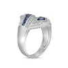 Thumbnail Image 2 of Graduated Lab-Created Blue and White Sapphire Triple Row Bypass Loop Ribbon Ring in Sterling Silver