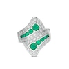 Thumbnail Image 1 of Graduated Lab-Created Emerald and White Sapphire Triple Row Bypass Loop Ribbon Ring in Sterling Silver