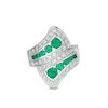 Thumbnail Image 0 of Graduated Lab-Created Emerald and White Sapphire Triple Row Bypass Loop Ribbon Ring in Sterling Silver