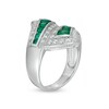 Thumbnail Image 2 of Graduated Lab-Created Emerald and White Sapphire Triple Row Bypass Loop Ribbon Ring in Sterling Silver