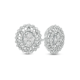1.00 CT. T.W. Composite Diamond Double Oval Scallop Frame Stud Earrings in 10K White Gold