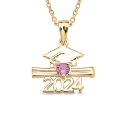 Birthstone Cap and Diploma "2024" Graduation Pendant (1 Stone)