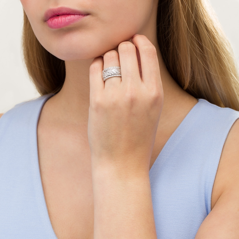 Main Image 2 of 0.33 CT. T.W. Diamond Edge Cascading Waves Anniversary Ring in 10K White Gold