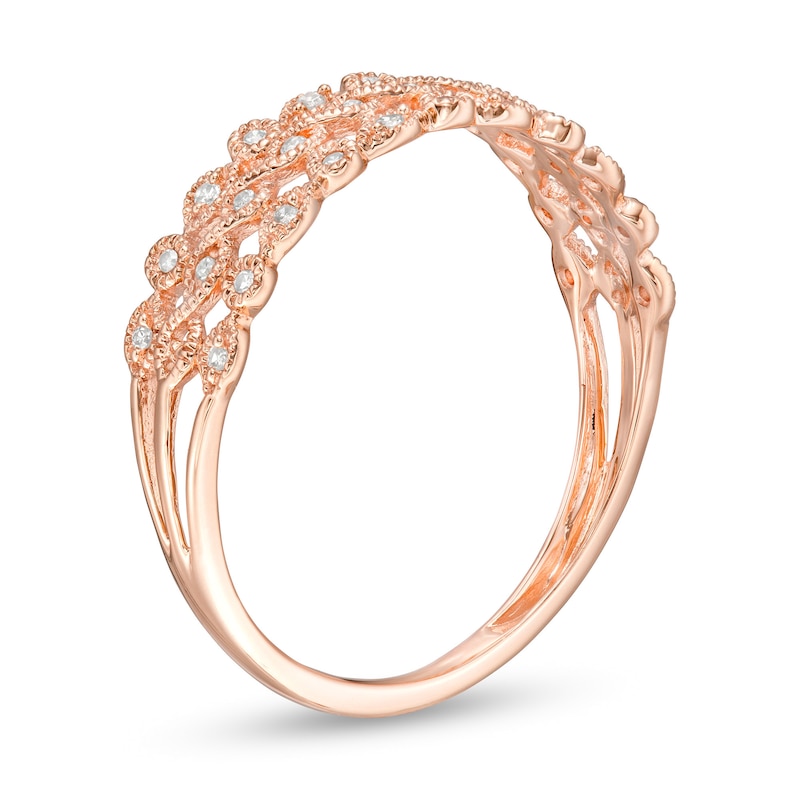 Main Image 3 of 0.065 CT. T.W. Diamond Triple Row Vintage-Style Art Deco Ring in 10K Rose Gold
