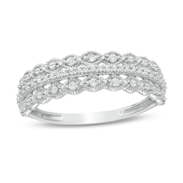 0.065 CT. T.W. Diamond Triple Row Vintage-Style Ring in 10K White Gold