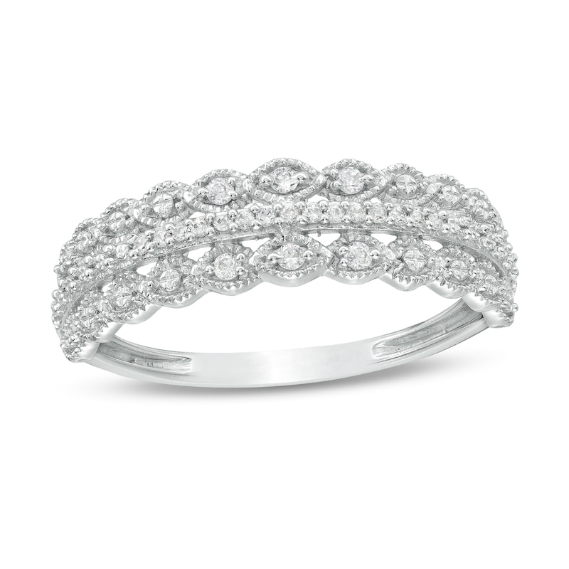 Main Image 1 of 0.065 CT. T.W. Diamond Triple Row Vintage-Style Ring in 10K White Gold
